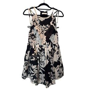 Talulah Floral Skies Silk Mini Dress Size Large | Black & White High Neck Fit &